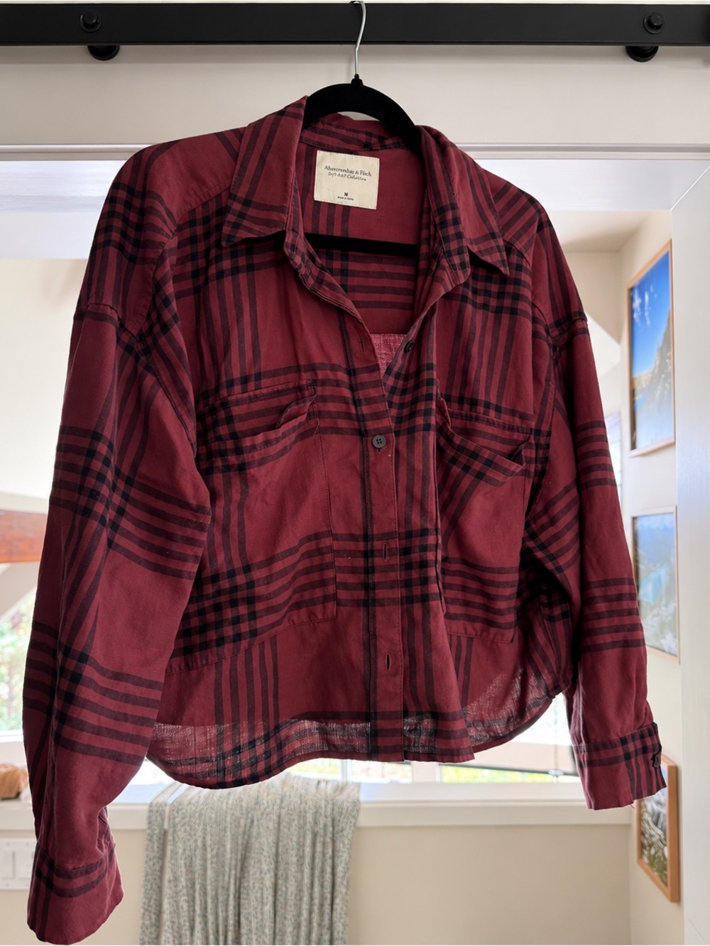Abercrombie & Fitch Burgundy and Black Plaid Button-Down Shirt
